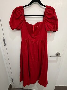 Reformation Marella Linen Midi Dress in Red